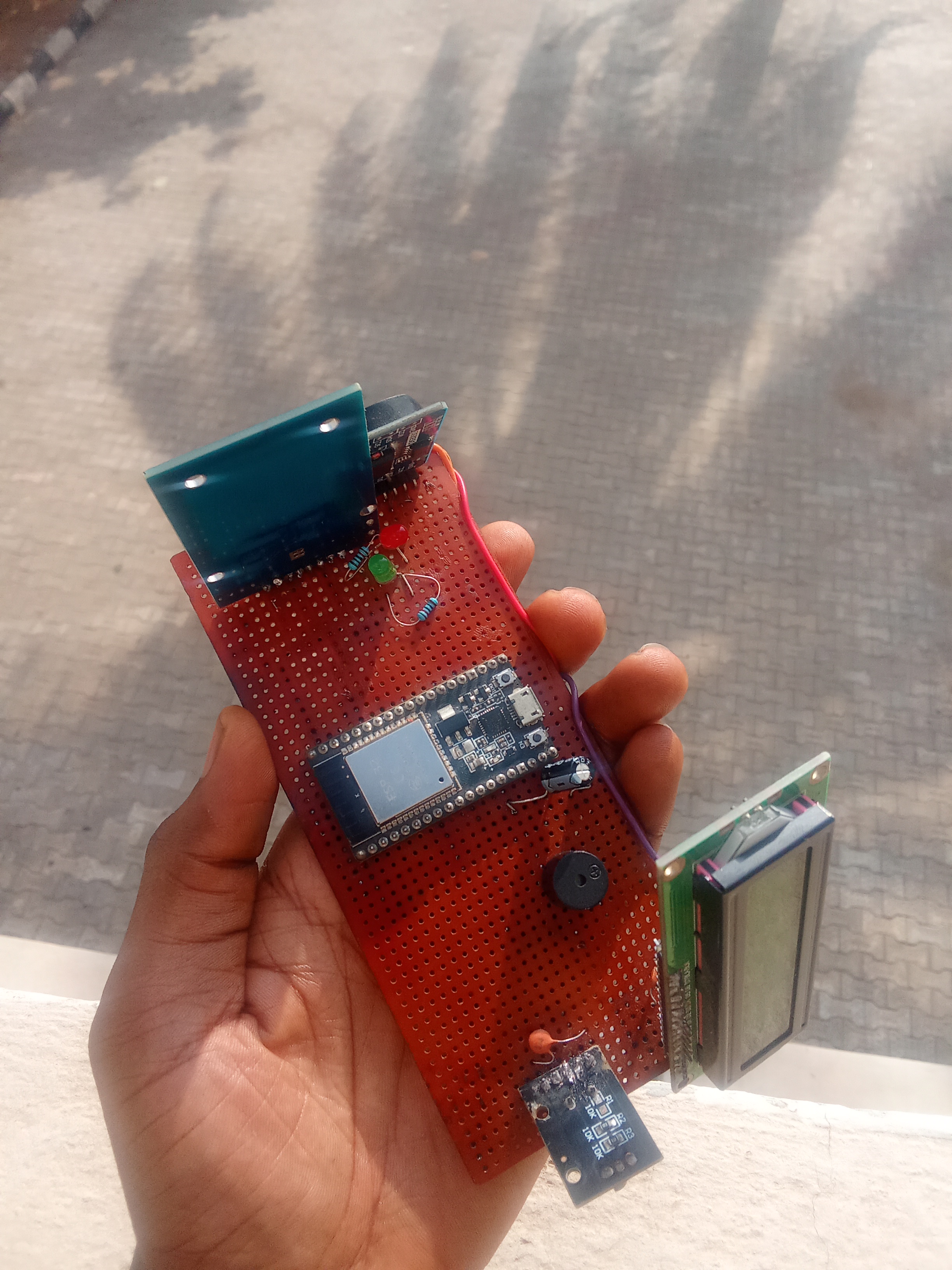 veroboard/breadboard prototype of the attendace terminal